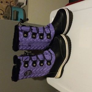 totes Purple and Black Kids Snow Boots